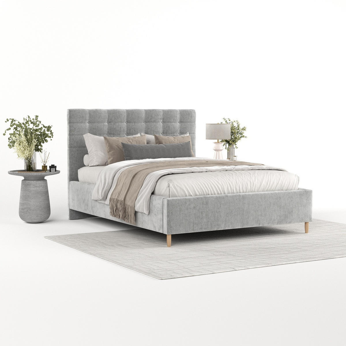 POLSTERBETT Soma 140/200 cm Hellgrau im Lotta Stoff - Hellgrau/Naturfarben, Holz/Holzwerkstoff (140/200cm) - AltaBeds