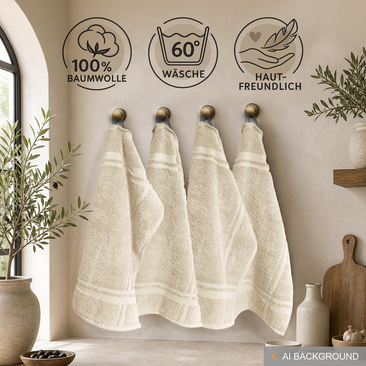 FROTTEE Küchenhandtücher 50x50 cm, 4er Set, Natur - Naturfarben, Textil (50/50cm) - Lashuma