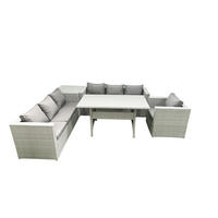 GARTENMÖBEL SET mit 3-Sitzer-Sofa und Sessel, Esstisch,Beistelltisch Polyrattan Hellgrau 7-Sitzer - Hellgrau/Grau, Glas/Kunststoff - Fimous