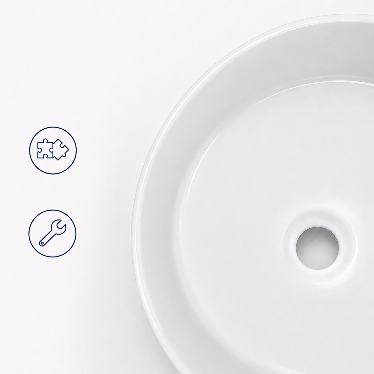 UMYVADLO Bílé keramické na desku kulaté 40,5 cm - bílá, keramika (40.5/16/40.5cm) - Relaxdays