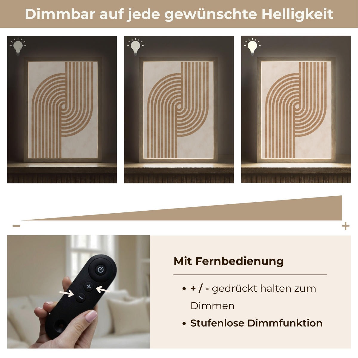 NÁSTĚNNÁ LAMPA S AKUMULÁTOREM Symetrický ohyb - měděná barva 30x40 cm - béžová, kompozitní dřevo (30/40/8cm) - OnlyWow