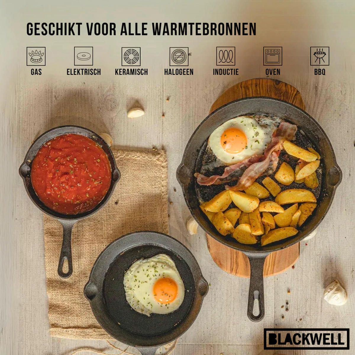 BRATPFANNEN-SET Gusseisen- / BratPFANNENø 16, 20 & 25 cm - ohne Antihaftbeschichtung - Schwarz, Keramik (25cm) - Blackwell