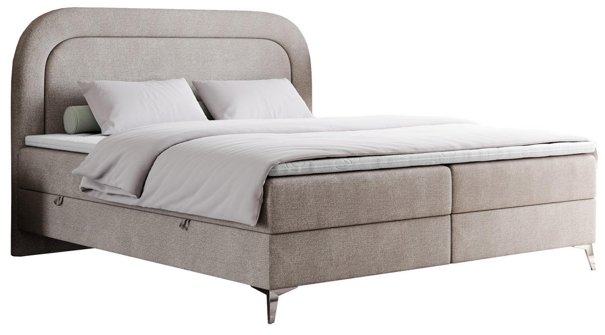 BOXBETT EIRA 120/200 Beige Struktur - H3 - Beige/Silberfarben, Holz/Textil (120/200cm) - MKS
