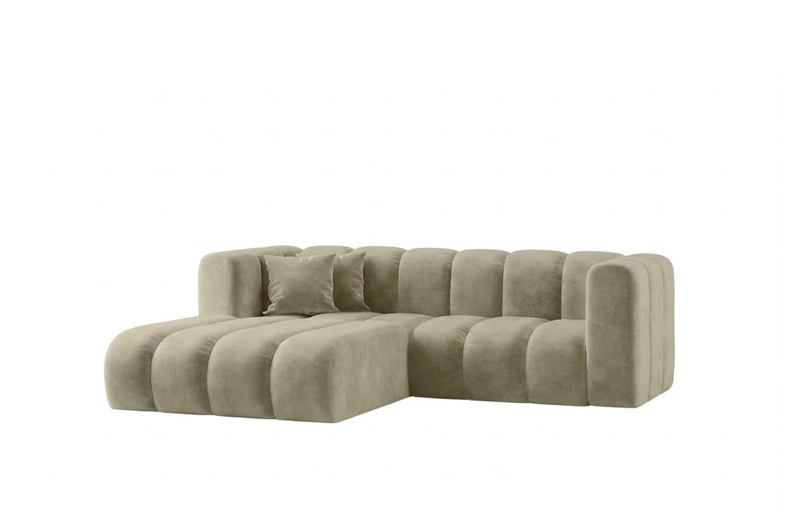 ECKSOFA Modulares In L-Form, Velvet-Stoff Riviera, Beige, Links, GRAND - Beige, Holz (227/179cm) - Kaiser Möbel