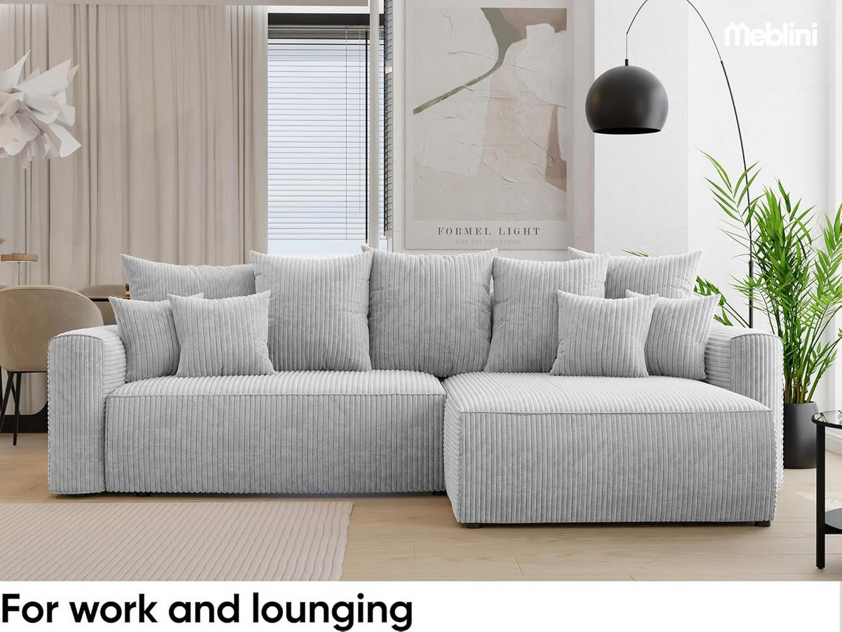 ECKSOFA BALI L - Hellgrau/Schwarz, Holzwerkstoff (260/160cm) - Meblini