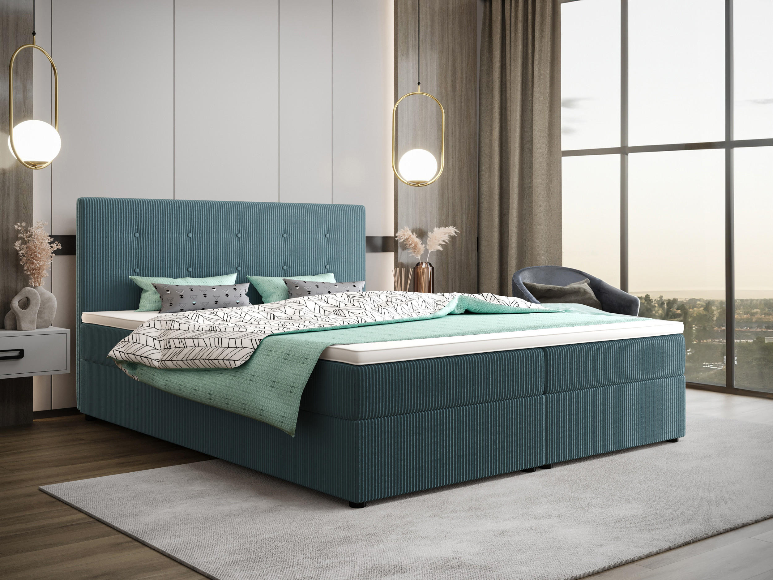 BOXBETT FADO 22 mit Matratze H3, Bonell und Topper 140x200 Zoom 14 - Hellblau, Holz/Textil (140/200cm) - Bedante