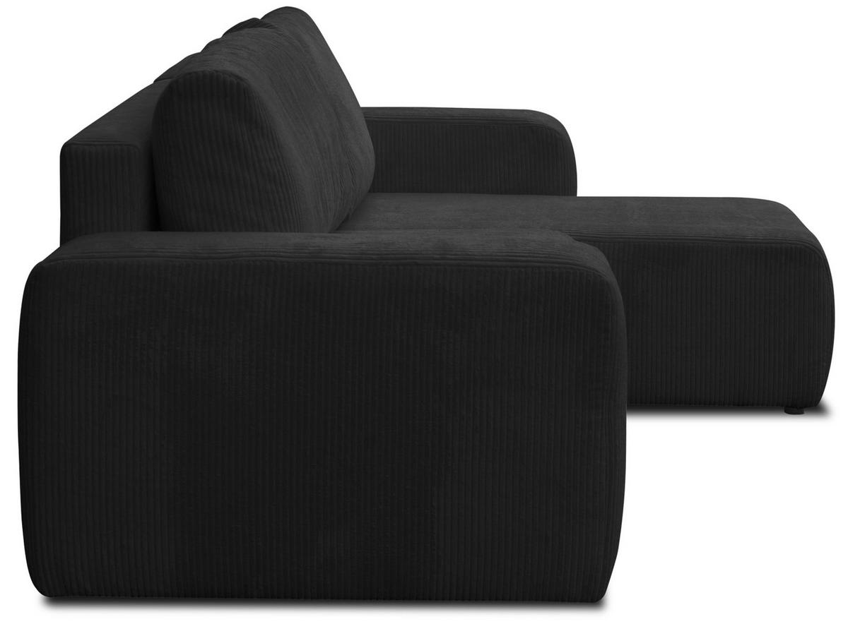 ECKSOFA LUNA mit Schlaffunktion und Bettkasten Cord-Stofff (Schwarz) - Schwarz, Textil (244/142cm) - VENASI MÖBEL