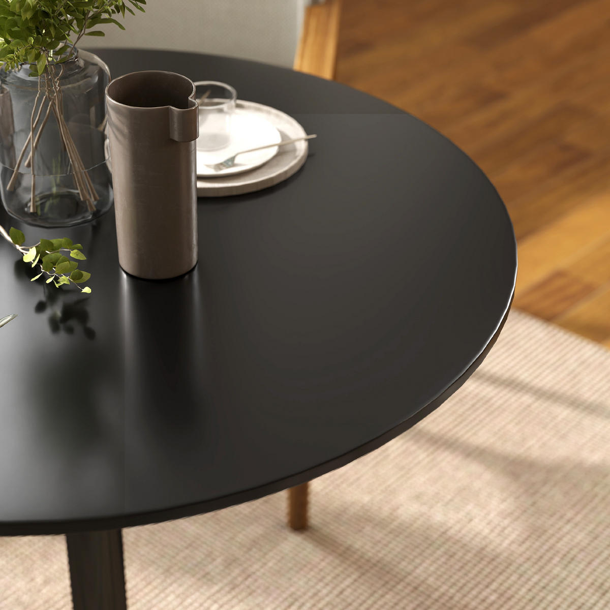 ESSTISCH DE-08395 Ø80 cm für 2 Personen, MDF und Stahl Schwarz - Schwarz, Holzwerkstoff (80/80/75cm) - ComfortXL