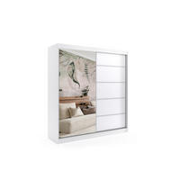 KLEIDERSCHRANK mit Spiegel-Schiebetüren und Aluminium-Leisten, LED-Beleuchtung - MAKI - 200 cm Weiß - Weiß, Holzwerkstoff (200/216/61cm) - ALTDECOR