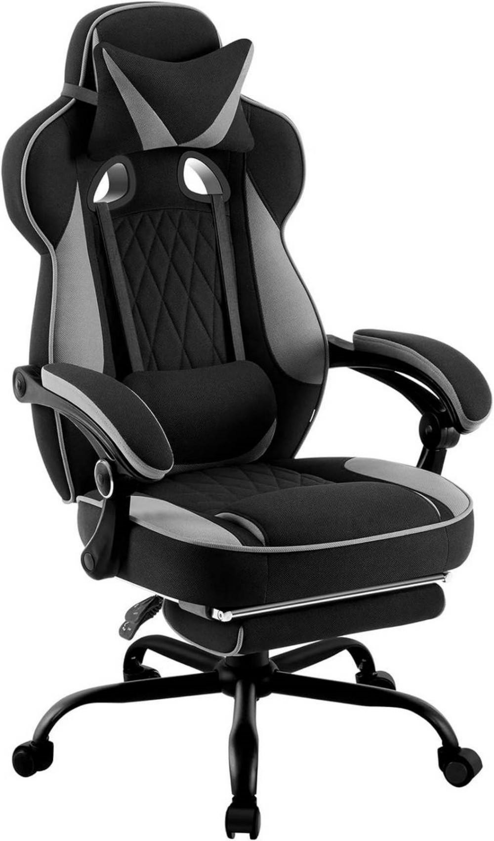 GAMINGSTUHL Mesh-Gewebe, Schwarz+Grau - Schwarz/Grau, Kunststoff/Textil (70/120/70cm) - Woltu