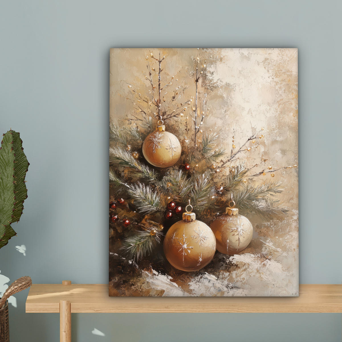 LEINWANDBILD Weihnachten - Kugeln - Beige - Gold 30x40 cm - Goldfarben, Textil (30/40cm) - MuchoWow