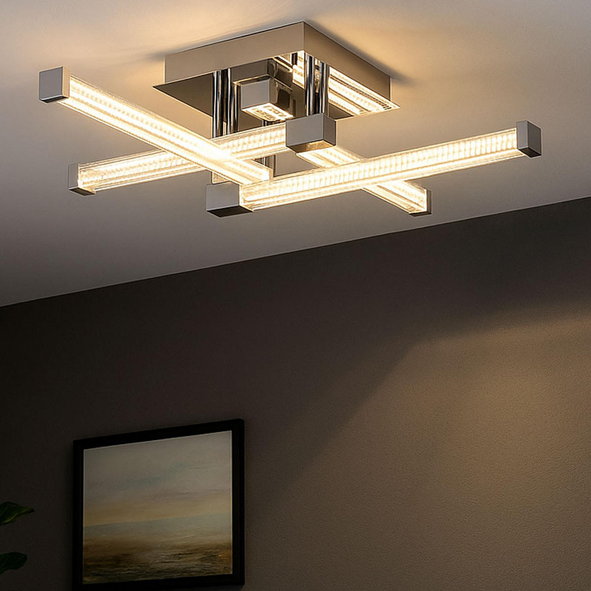 LED DECKENLEUCHTE Metall Glas Silber - Silberfarben, Glas (69.2/69.2/18.9cm) - Globo Lighting