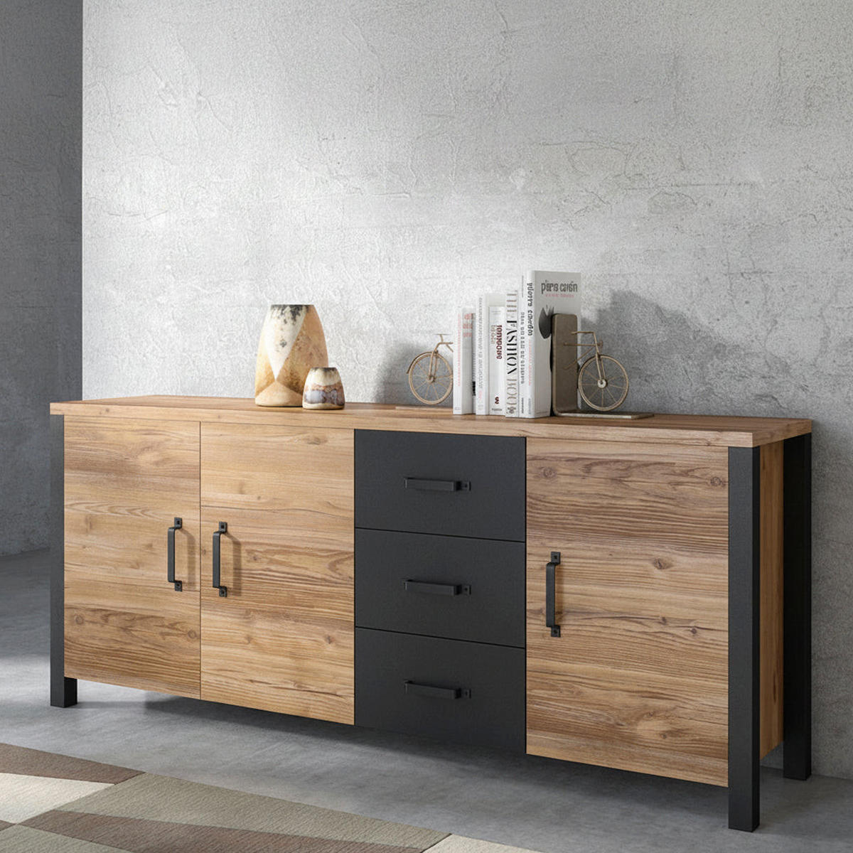 SIDEBOARD Lyam Holz und Schwarz - Schwarz, Holzwerkstoff (192/79/43cm) - Petits-meubles