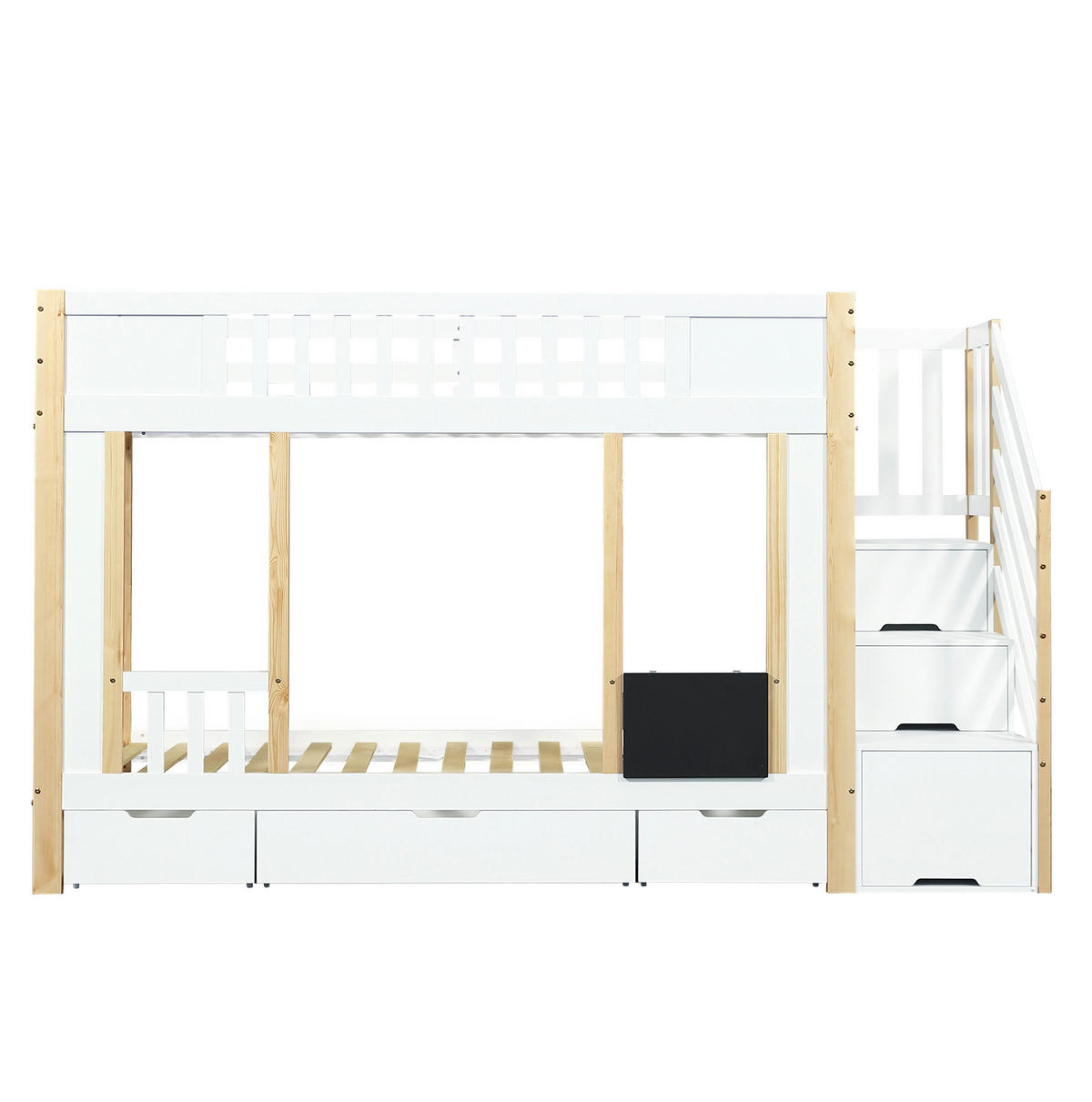 ETAGENBETT 90/200 cm in Weiß/Natur mit Treppenschrank und 3 Schubladen - Weiß, Holzwerkstoff - BEAOK