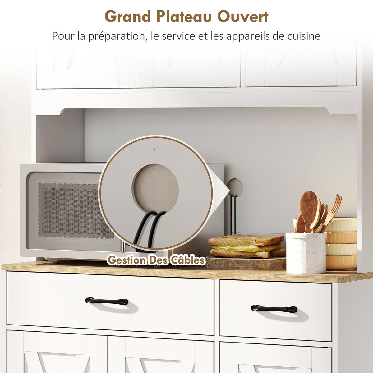 BUFFET DE-11231 6 Türen & 2 Schubladen mit Arbeitsplatte Weiß - Weiß, Holzwerkstoff (39.5/175.2/94cm) - ComfortXL