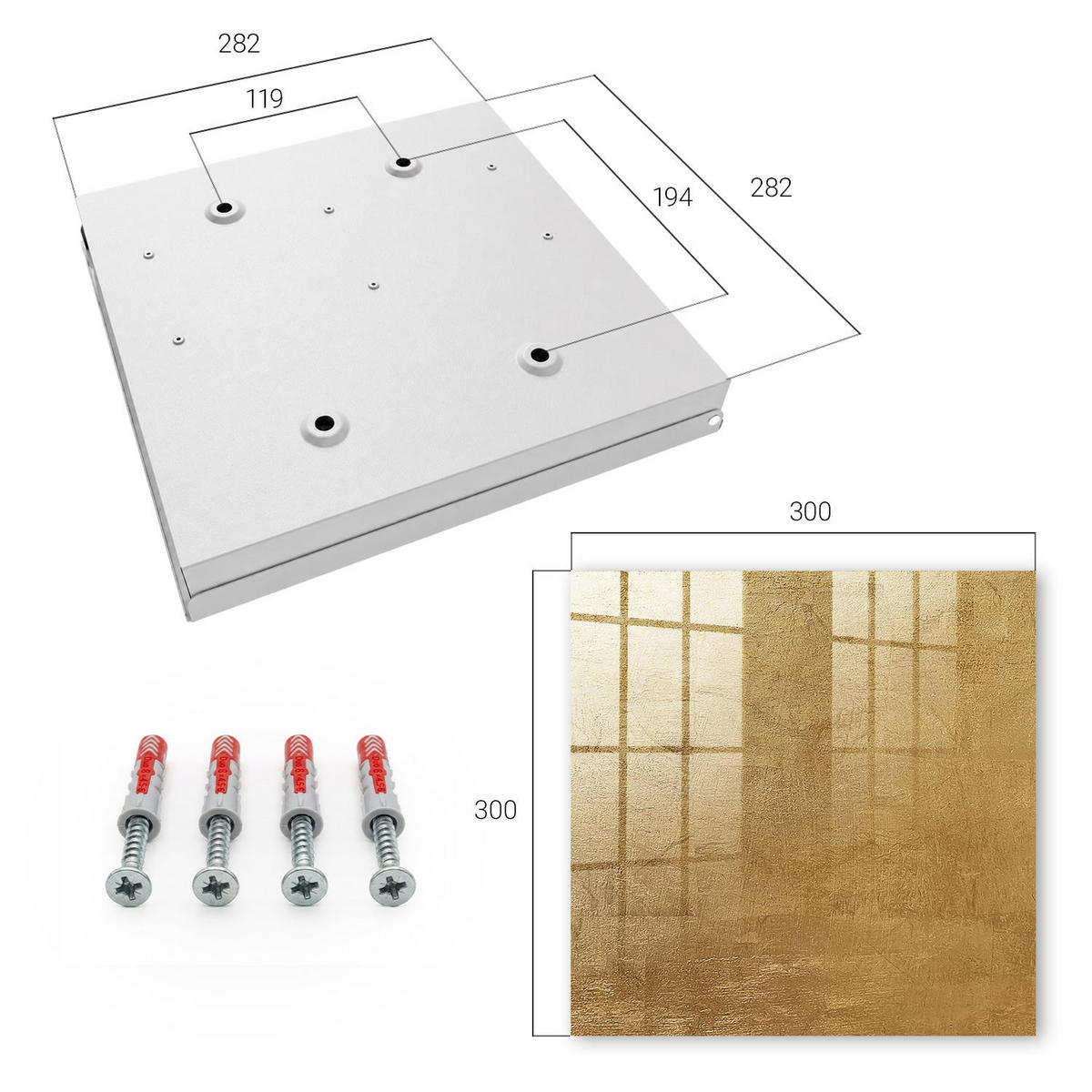 SCHLÜSSELBOX Weiß 30x30 cm – Türöffnung nach rechts - Warme Textur - Gelb, Metall (30/30/5cm) - TULUP