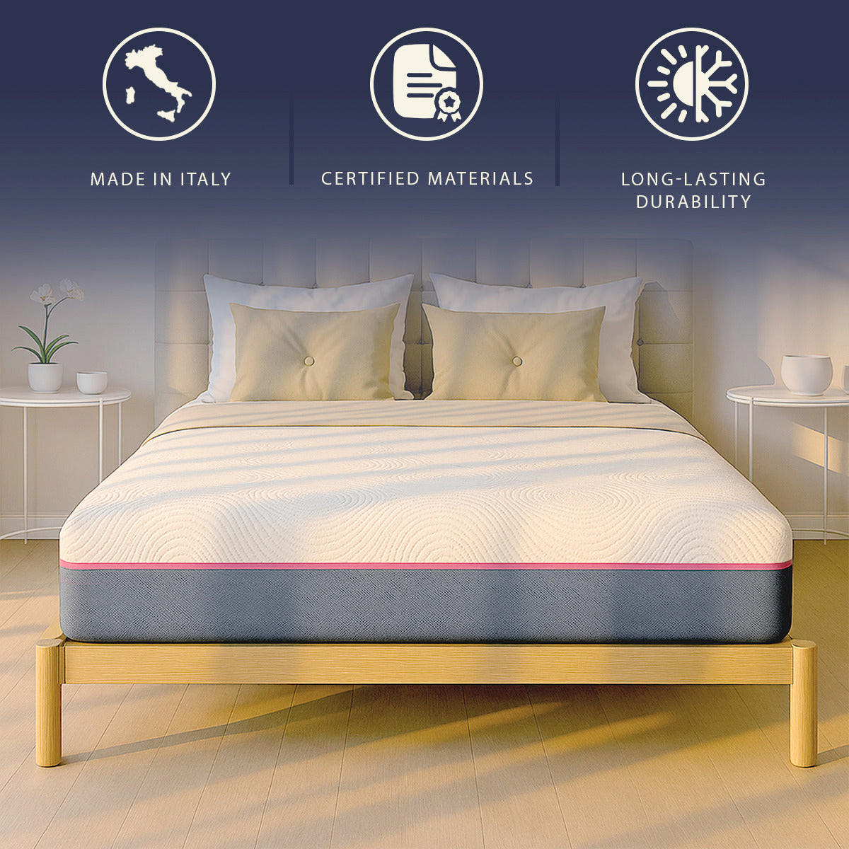 MATRATZE 140x200 Memory Foam Breeze und Taschenfedern | Höhe 30 cm | Abnehmbarer Bezug, Hypoallergen und Atmungsaktiv - Weiß, Textil (140/200cm) - The White Stone