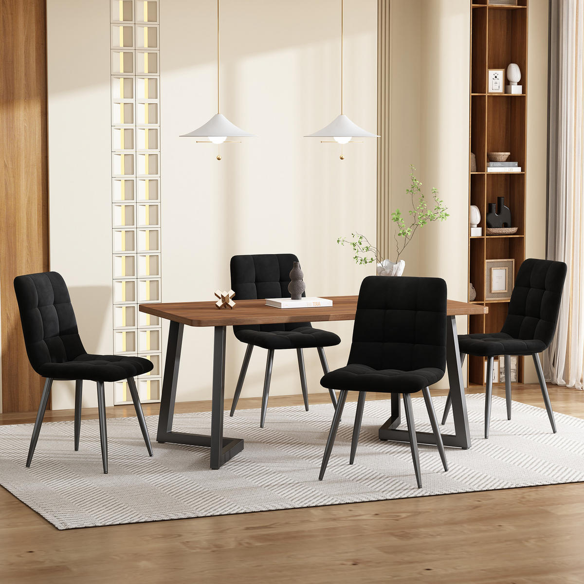 ESSGRUPPE Esstisch 4 Stühle MDF Walnuss Schwarz 5-tlg - Schwarz, Holzwerkstoff (117/75/68cm) - FLIEKS