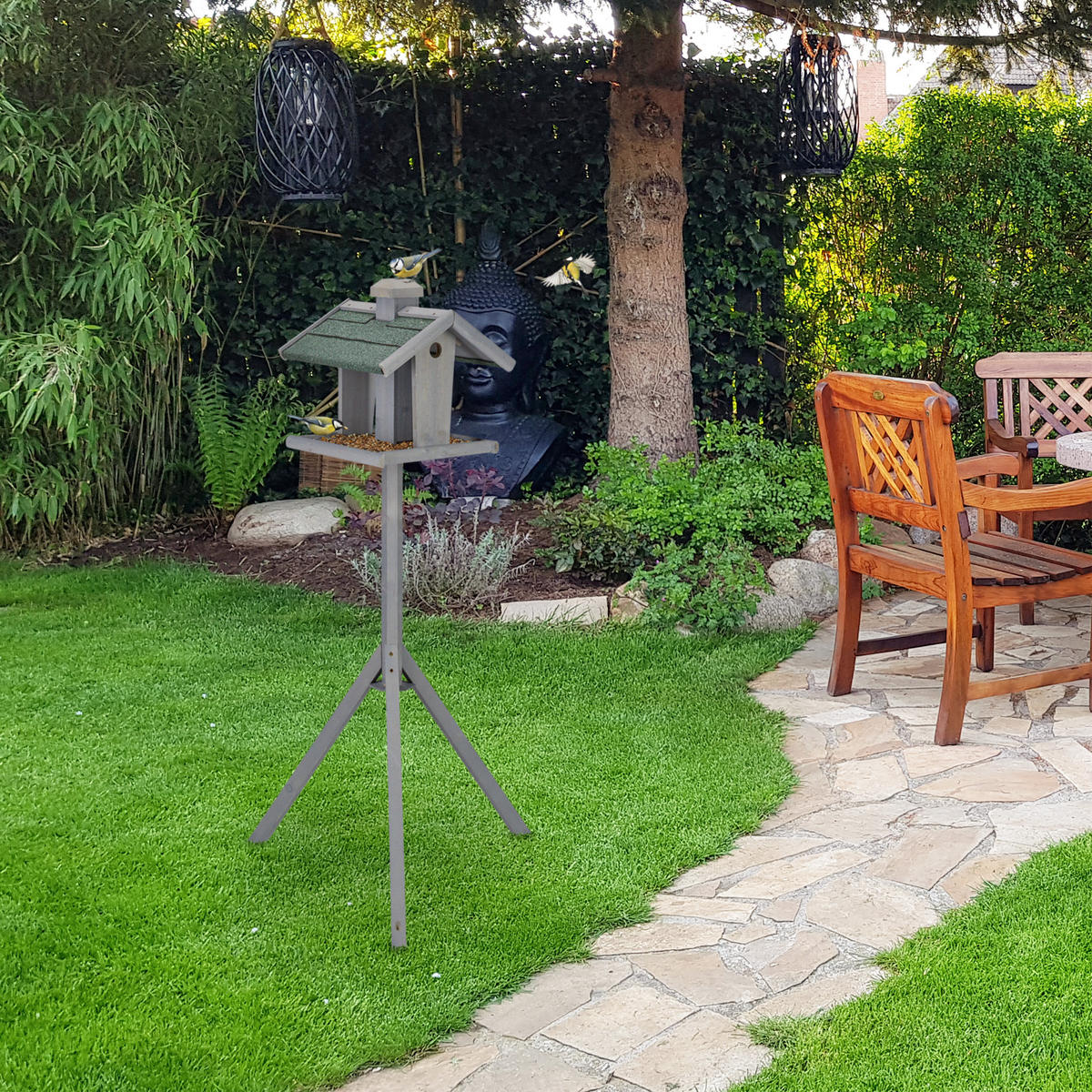 VOGELFUTTERHAUS - Grau, Holz (67/135/56cm) - Relaxdays