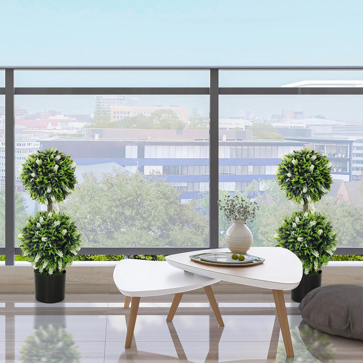 KUNSTPFLANZE 2er Set Kunststoff Stahl Weiß - Schwarz/Weiß, Kunststoff (70cm) - HOMCOM