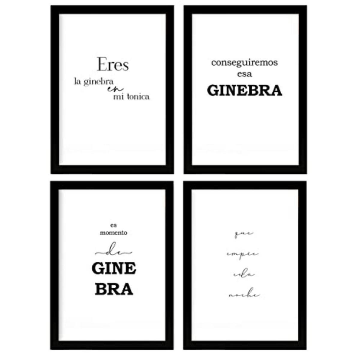 POSTER Set mit 4 Gin TypografieStil A4 Rahmenlos - Klar, Papier (29.7/3cm) - Nacnic