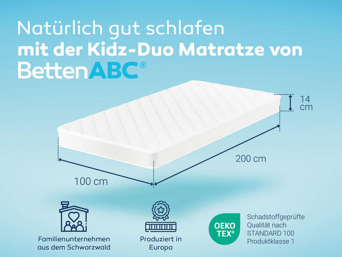 BETTEN-ABC Kidz-Duo Wendematratze mit waschbarem Bezug, Gesamthöhe ca. 14 cm - Weiß, Textil (100/200cm) - Betten-ABC