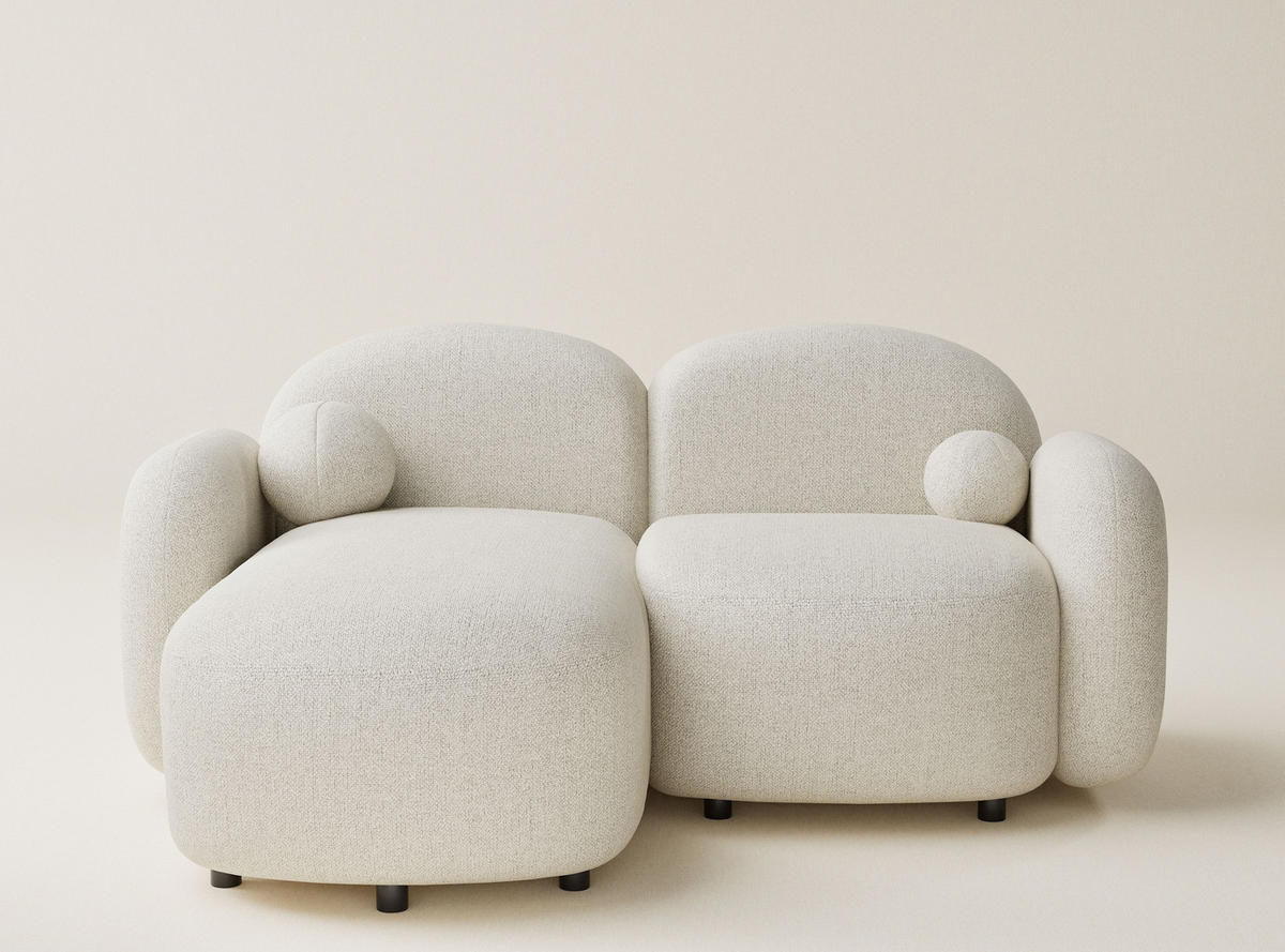 ECKSOFA Bahama Creme Webstoff - Links Seite - Creme/Schwarz, Holz/Holzwerkstoff (146/190cm) - Maison de Reve