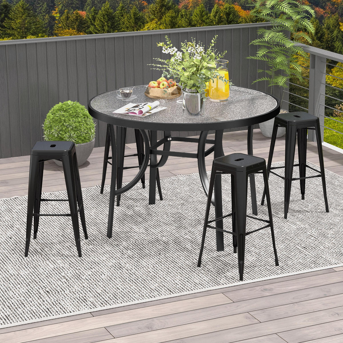 BARHOCKER 4er-Set DE-14690 industriell mit Fußstütze Schwarz - Schwarz, Metall (43/76/43cm) - ComfortXL