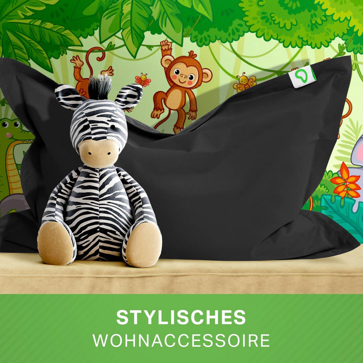 KINDER-SITZSACK 70x100cm - 70 Liter - Schwarz, Textil (70/10/100cm) - Green Bean