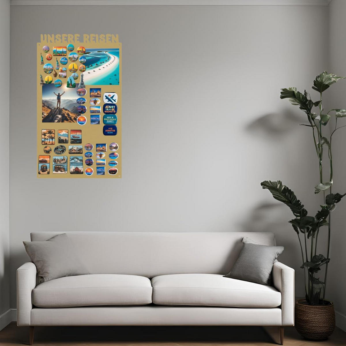 MAGNETTAFEL Unsere Reisen Goldfarben 50x85 cm - Goldfarben, Metall (50/85/0.7cm) - ANWICAR