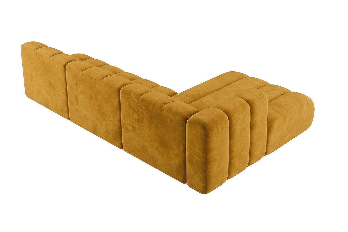 ECKSOFA Modulares In L-Form, Velvet-Stoff Riviera, Senffarbe, Rechts, GRAND 295 cm - Gelb, Holz (295/179cm) - Kaiser Möbel