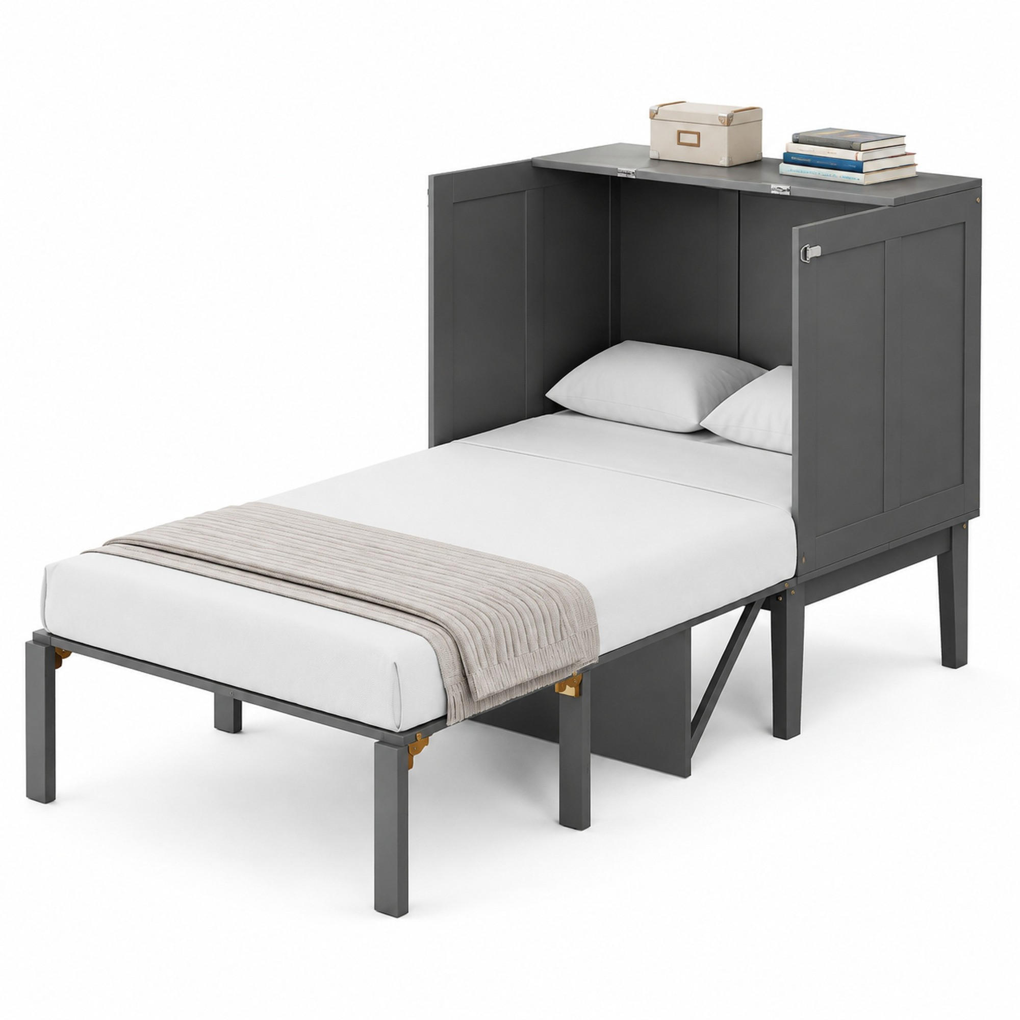 KLAPPBETT 90/200 cm in Grau mit Stauraum - Grau, Holz/Holzwerkstoff (90/200cm) - CHICFURN