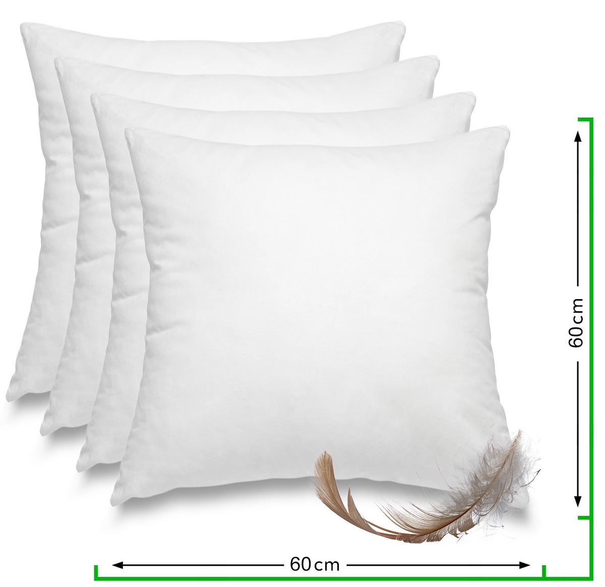FEDERKISSEN 4er Set 100% Federn 60/60 cm Bezug aus 100% Baumwolle - Weiß, Textil (60/60cm) - wometo