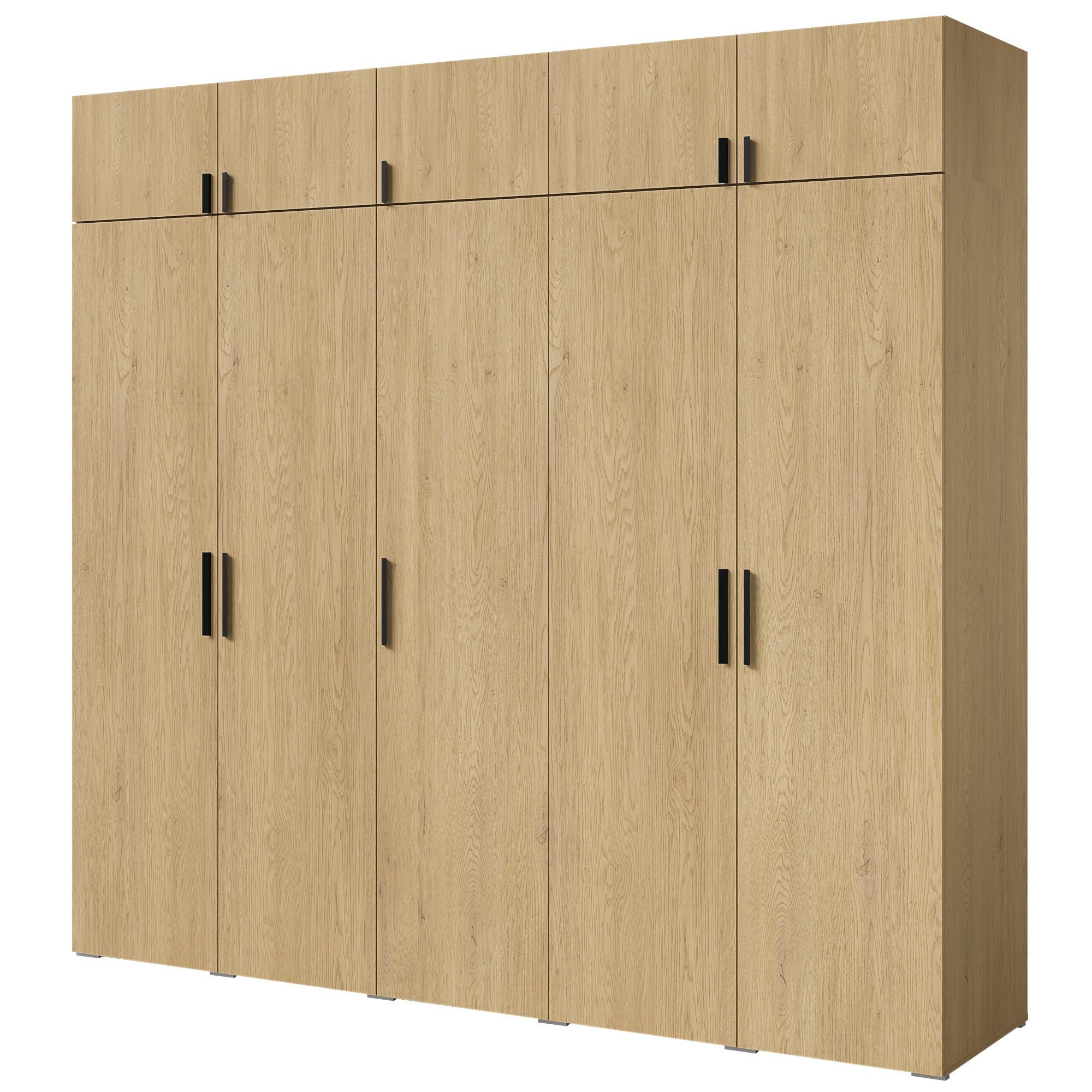 DREHTÜRENSCHRANK mit Aufsatz Napoli 5D 250 Eiche Cremona (schwarzer oder goldener Griff) - Eichefarben/Silberfarben, Holzwerkstoff/Kunststoff (250/35/60cm) - mzm24