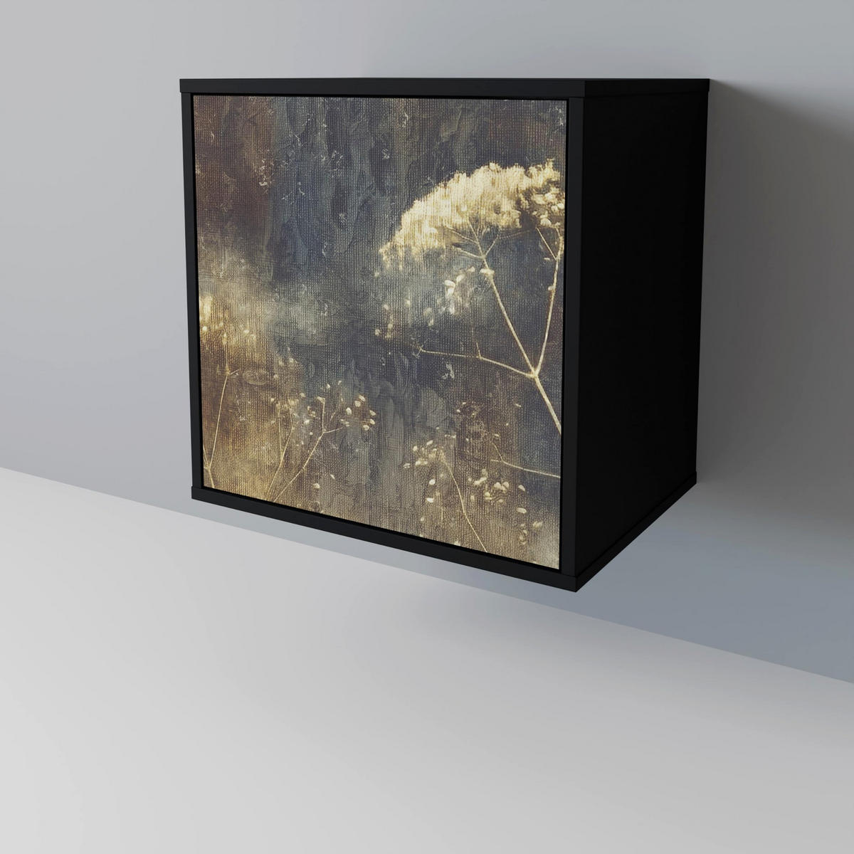 SIDEBOARD GENTLE POWER, Schwarz, 57,5x42x75,5 cm, Goldfarbene Metallfüße - Goldfarben/Multicolor, Holzwerkstoff/Metall (57.5/75.5/42cm) - SpaceRebels