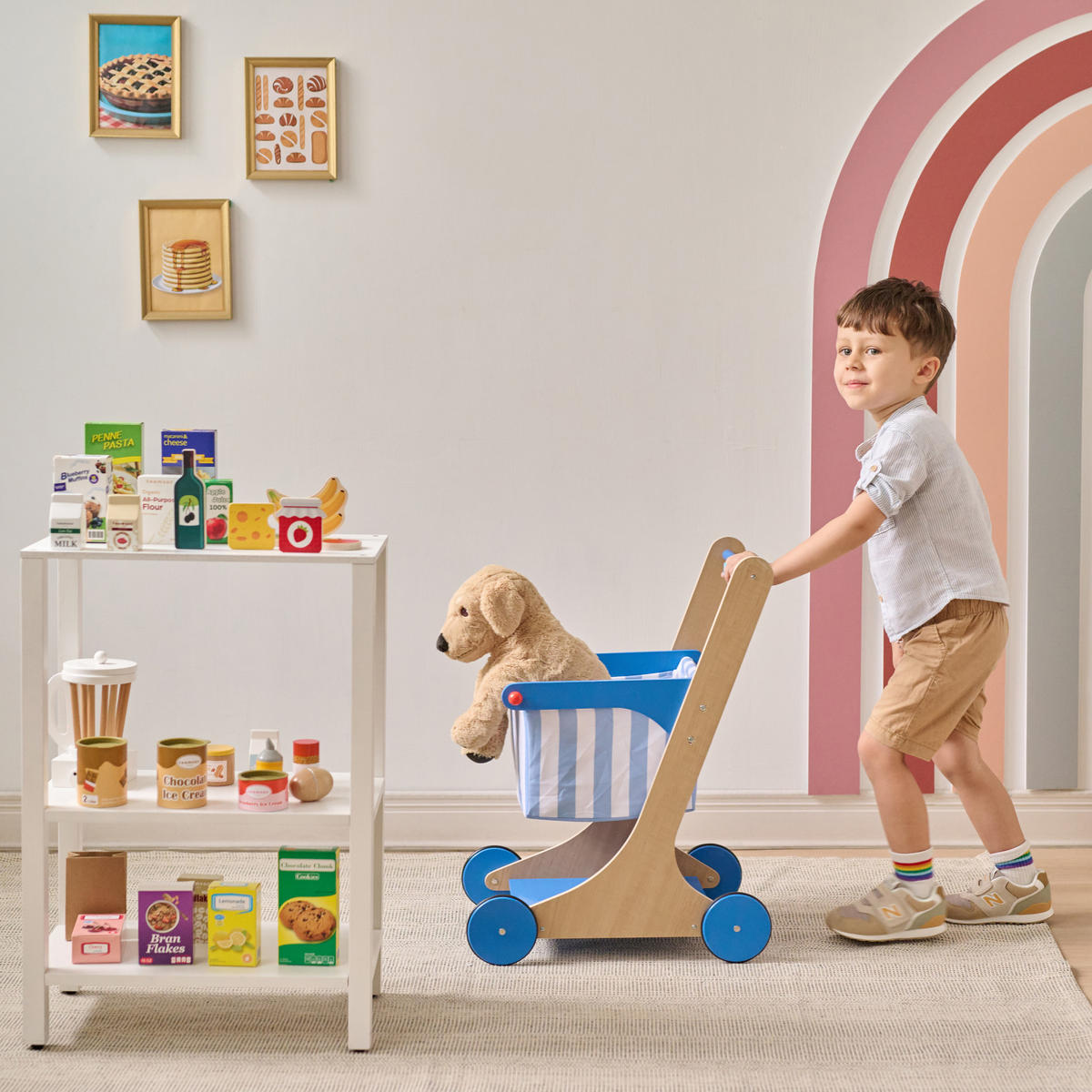 HOLZ Einkaufswagen, Blau, 60cm - Blau, Holzwerkstoff (32/60/45cm) - Teamson Kids