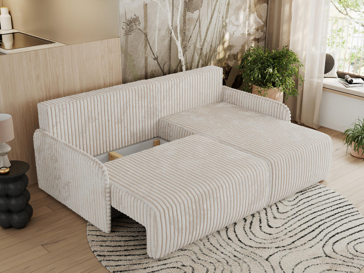 ECKSCHLAFSOFA ARPA L Creme Cord - rechts - Creme/Schwarz, Kunststoff/Textil (150/198cm) - MKS