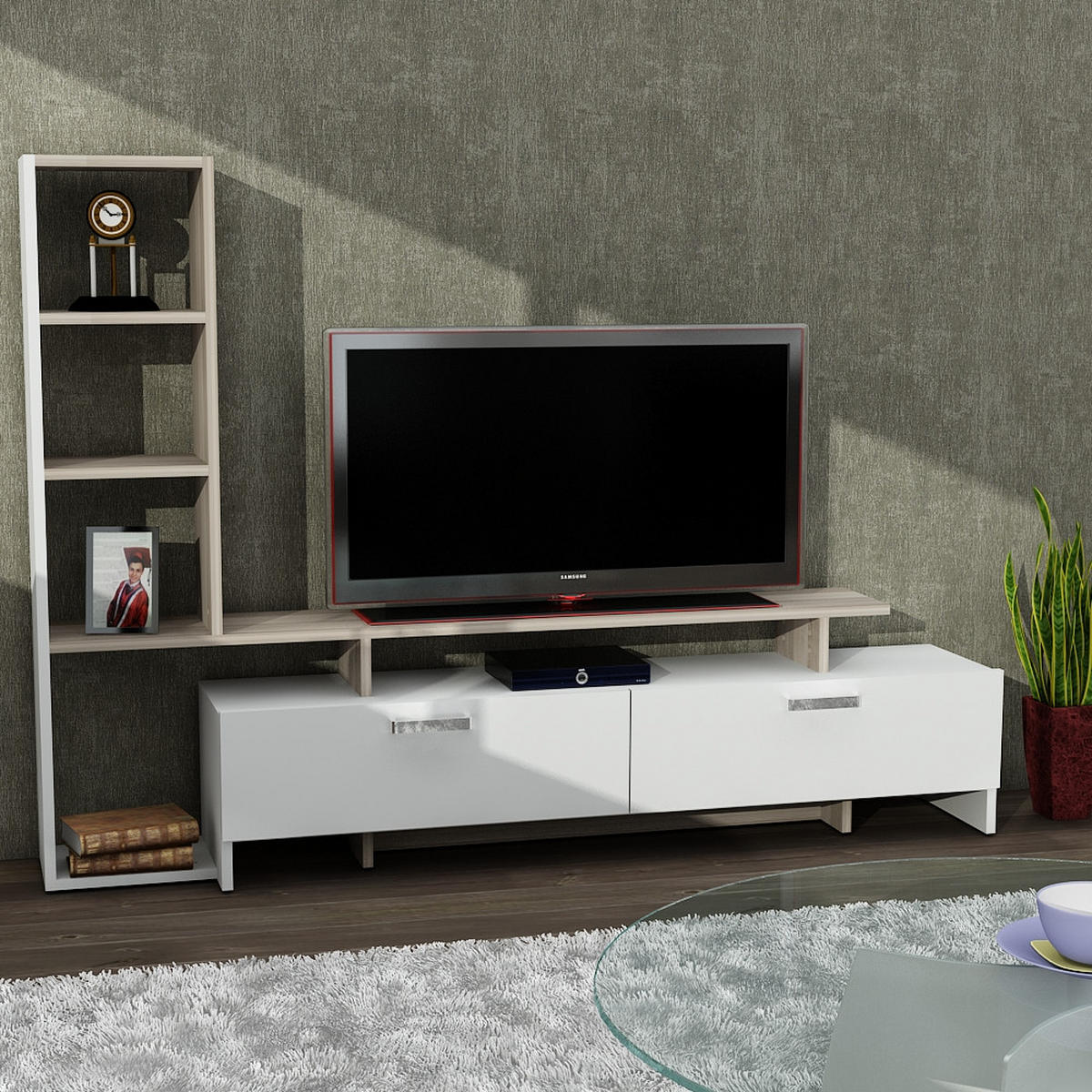 WOHNWAND Simal Weiß Cordoba - Beige/Silberfarben, Holzwerkstoff (168.2/120/29cm) - moebel17