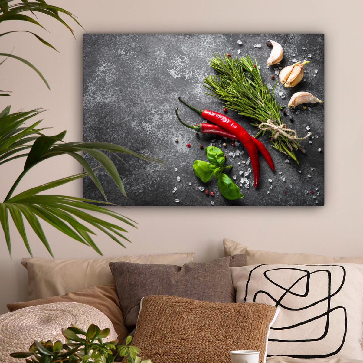 LEINWANDBILD Pfeffer - Kräuter - Gewürze - Beton Wandbilder 80x60 cm - Dunkelgrau, Textil (80/60cm) - MuchoWow