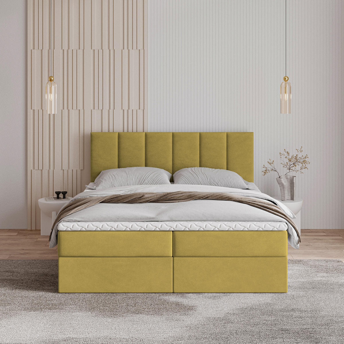 BOXBETT MERIL 140x200 cm mit Matratze und Topper - Gelb - Gelb, Holz (140/200cm) - MASSENO