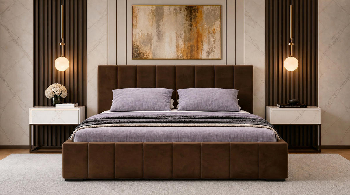 MARPUR Polsterbett NERO 180x200 cm mit Bettkasten und Lattenrost, Dunkelbraun - Chromfarben/Dunkelbraun, Holz/Holzwerkstoff (180/200cm) - Marpur