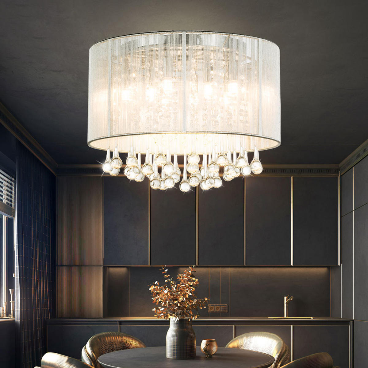 LED DECKENLEUCHTE Sierra Silber Kristalle klar - Silberfarben, Glas (40/40/29cm) - Globo Lighting