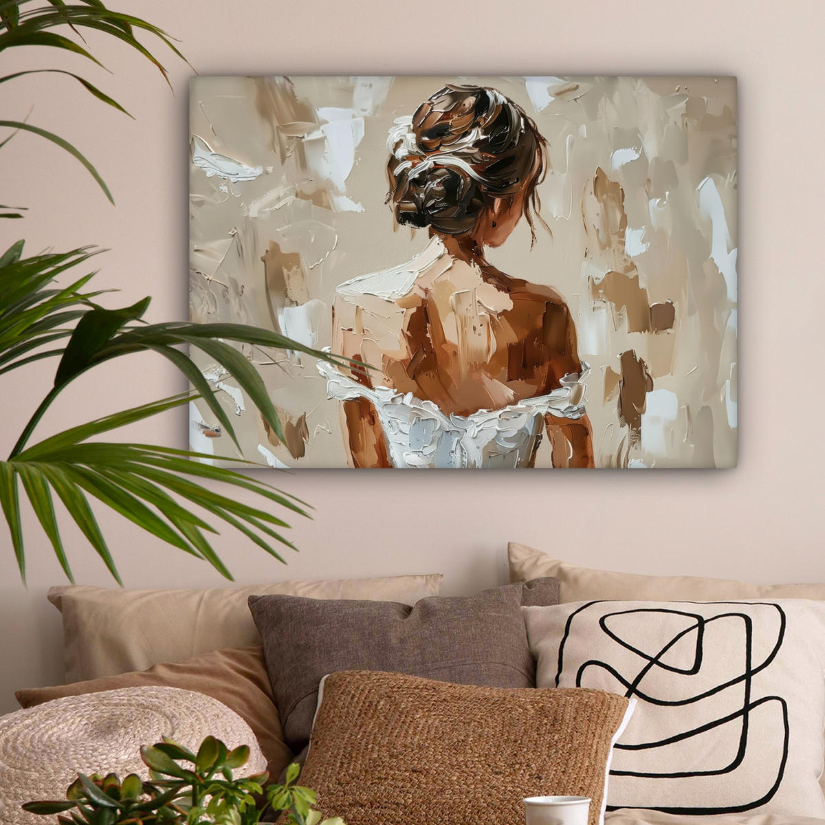 LEINWANDBILD - Frau - Farbe - Abstrakt - Beige - Modern - 80x60 - Malerei - Sandfarben, Textil (80/60cm) - MuchoWow
