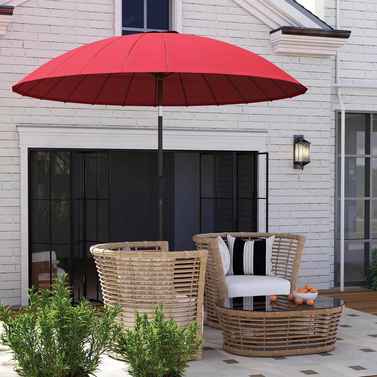 SONNENSCHIRM DE-11388 neigbar, mit Kurbel, 24 Streben Rot - Rot, Metall (260/260cm) - ComfortXL