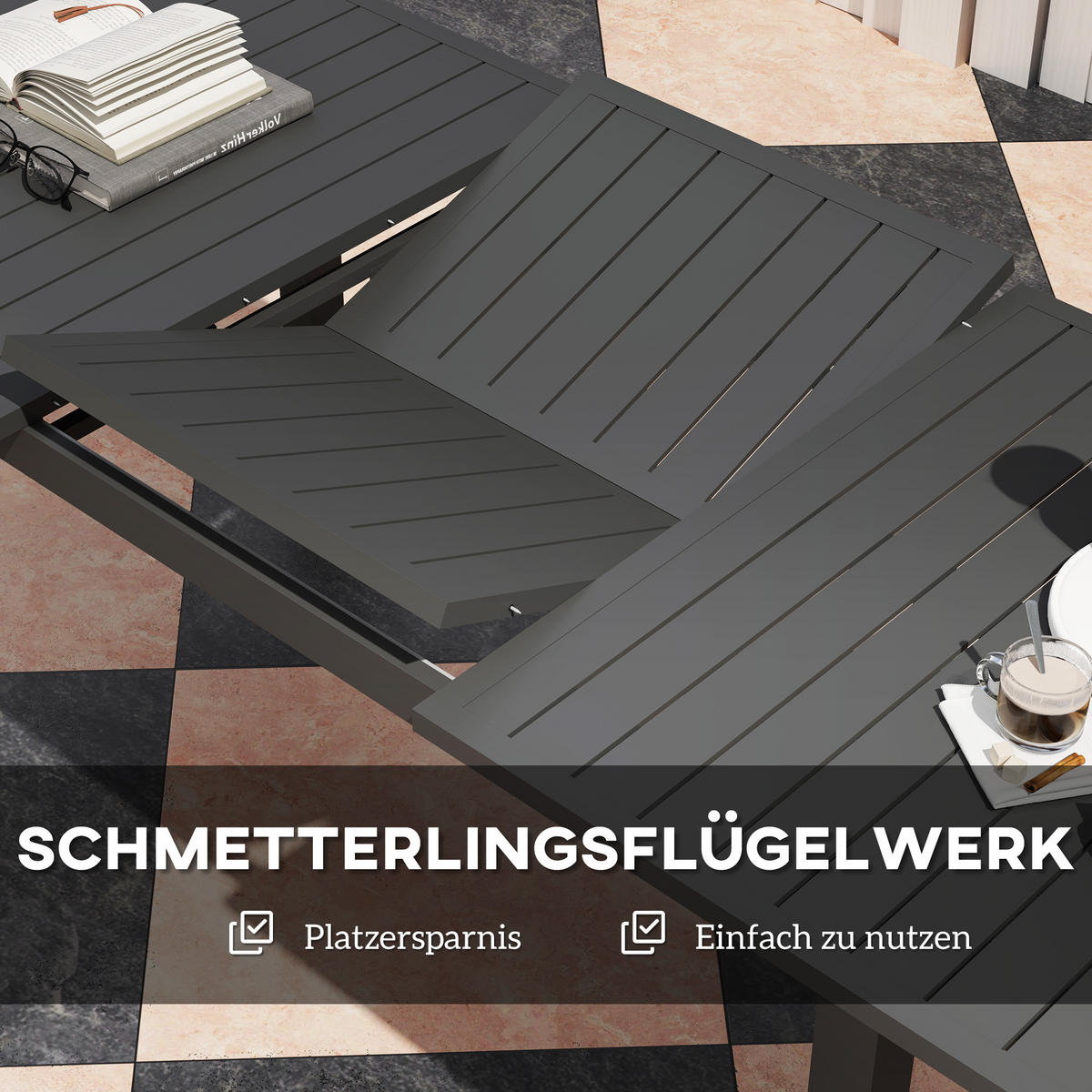 GARTENTISCH Erweitert Aluminium 160/220 x 90 cm - Grau, Metall (220/90/73cm) - Outsunny