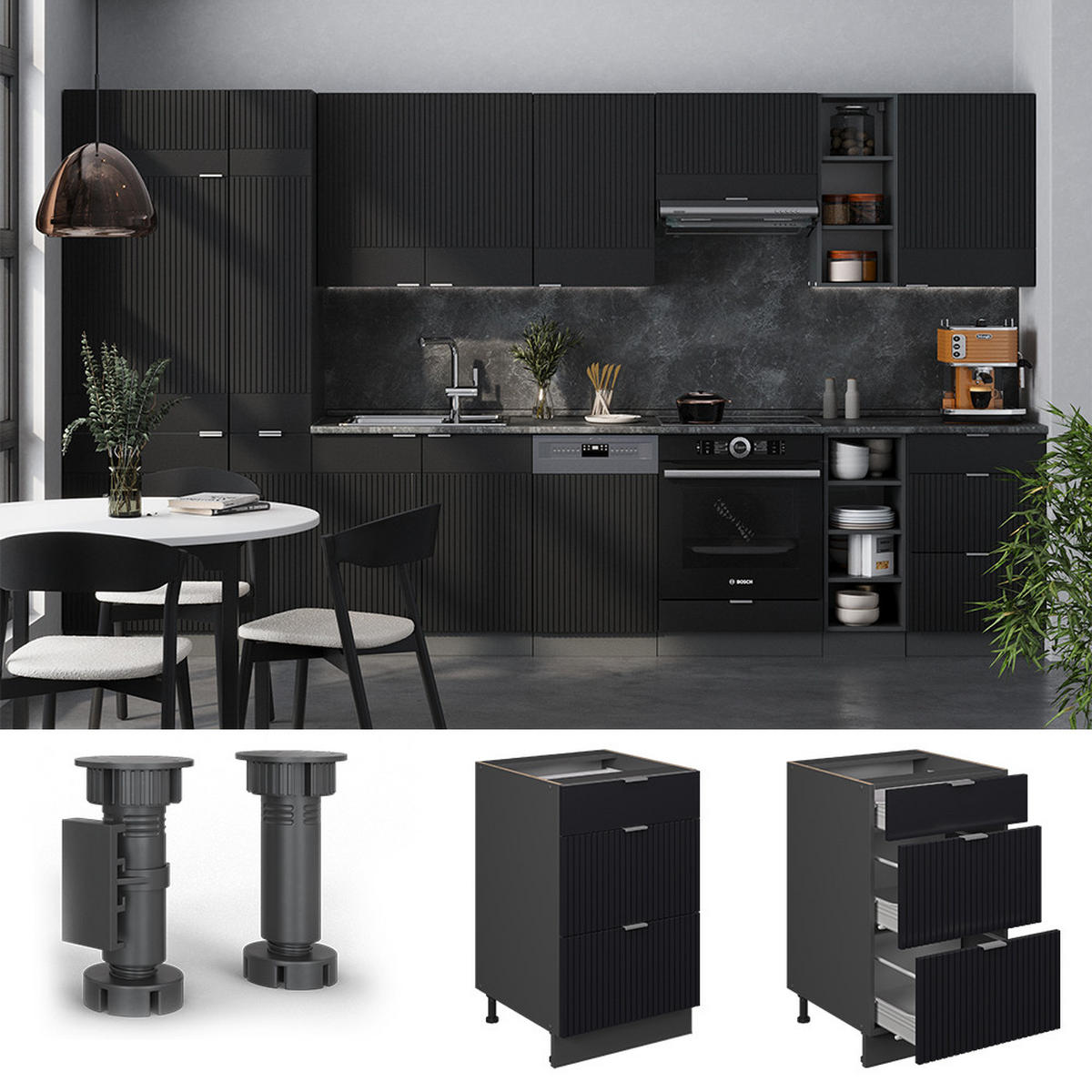 Honigeiche/Schwarz, Holzwerkstoff (50/82/60cm) - Vicco