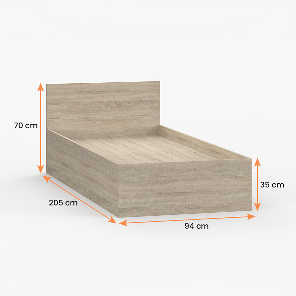 BETT 90×200 JONAS III 46 Sonoma Eiche/ Sonoma Eiche - Sonoma Eiche, Holzwerkstoff - imoebel24
