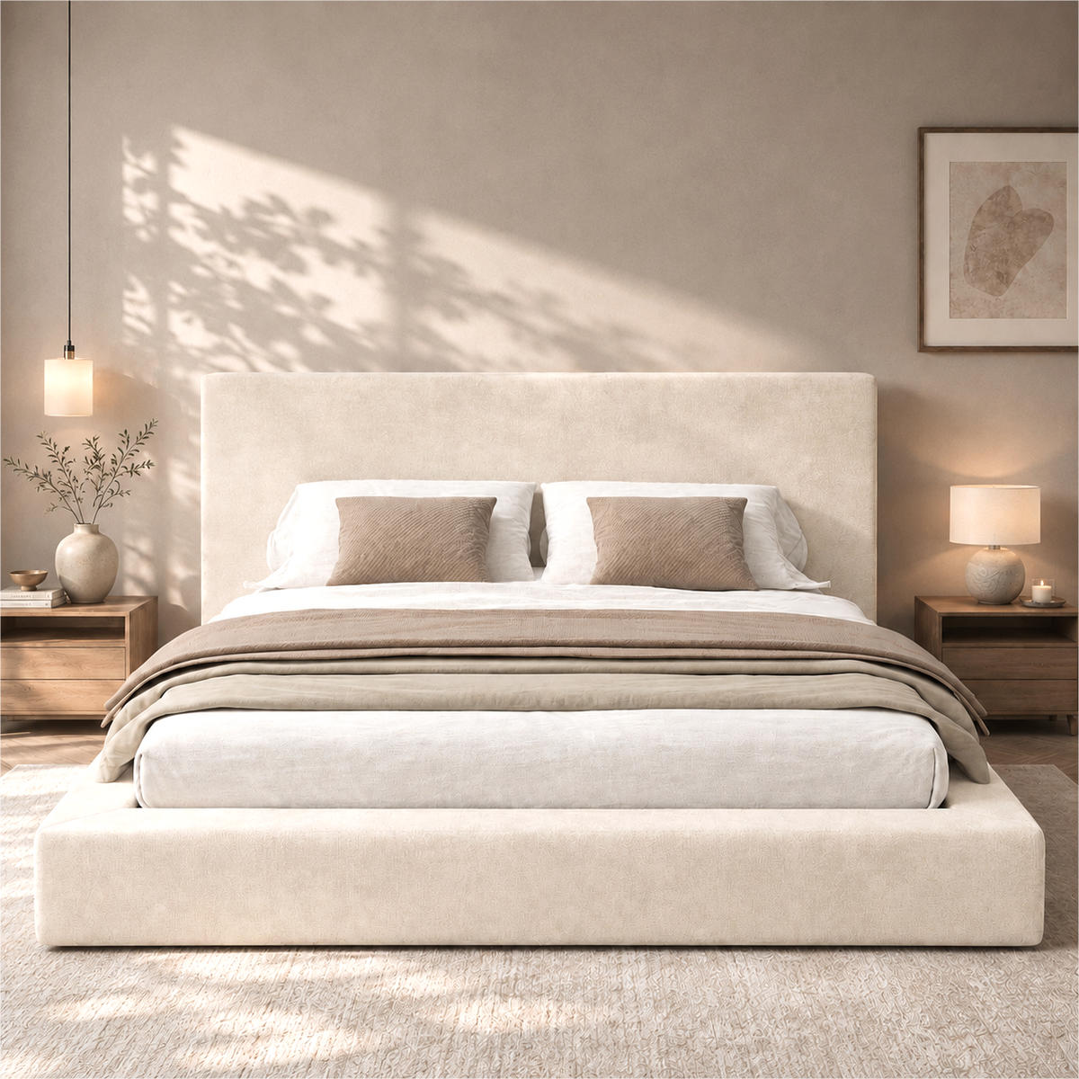 POLSTERBETT 160/200 mit gepolstertem Kopfteil und Lattenrost in Beige - Beige, Holzwerkstoff/Textil (160/200cm) - EVRYAE