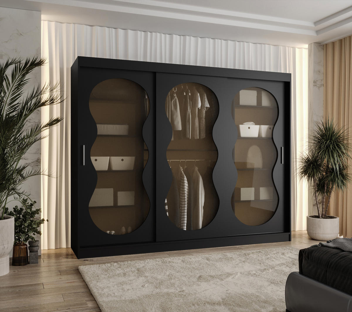 SCHWEBETÜRENSCHRANK 200/250/62 3-türig - Schwarz, Holz (250/200/62cm) - Abiks Möbel