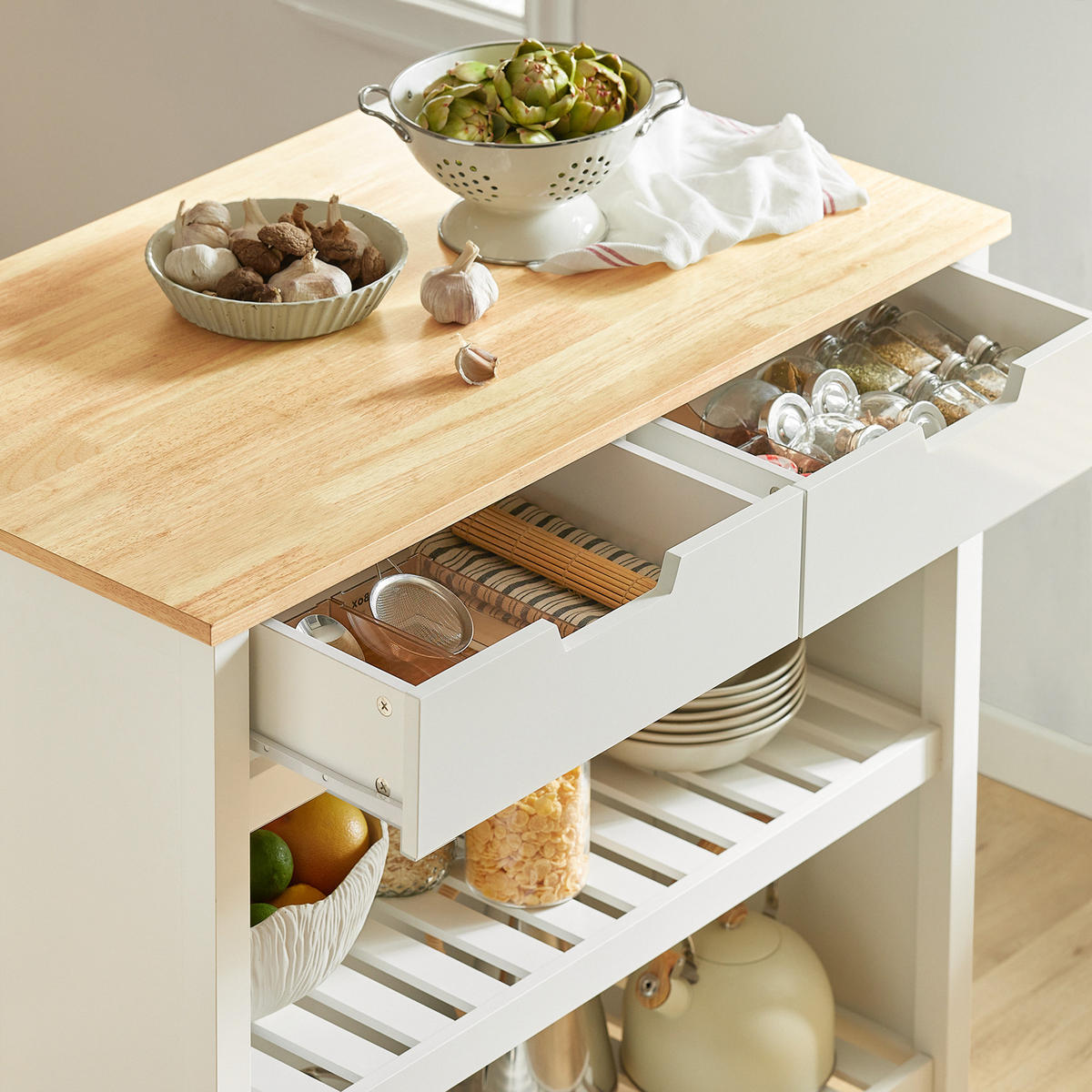 KÜCHENINSEL rollbar Weiß-Natur - Weiß, Holzwerkstoff (100/94/60cm) - SoBuy